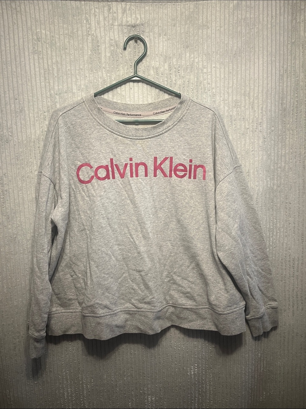 Calvin Klein Heather Gray Sweatshirt with Pink Logo Large